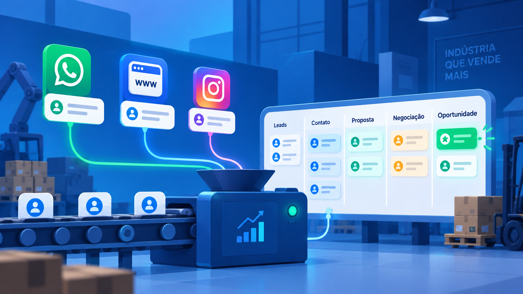 Como organizar o funil comercial de uma indústria que recebe leads por WhatsApp, site e Instagram
