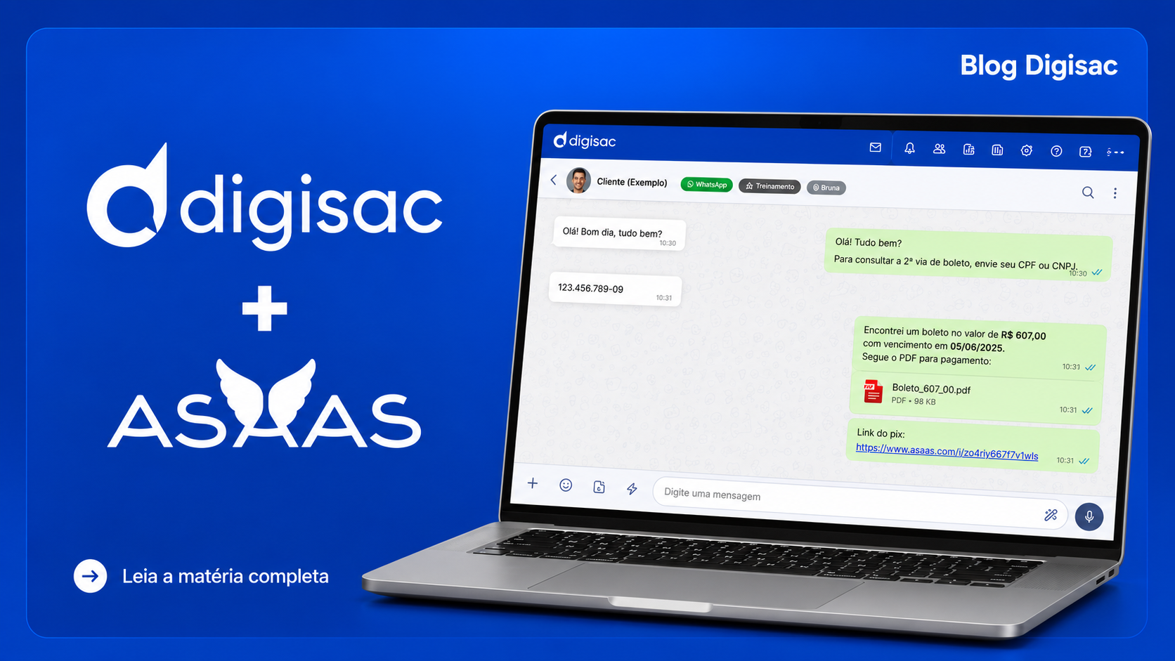 Integração Digisac e Asaas: automatize cobranças e segunda via de boleto pelo WhatsApp